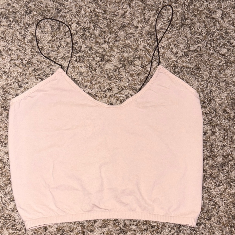 Women's Light Pink/Cream Spaghetti Strap Top